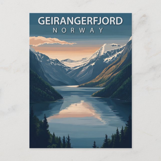 Cartão Postal Geirangerfjord Noruega Vintage (Frente)