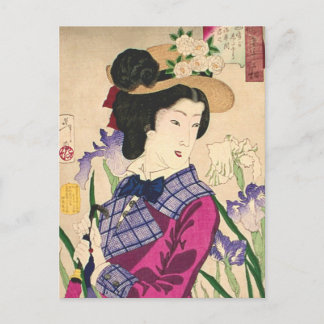 Cartão Postal Geisha e Íris Arte Japonesa de Xilogravura Ukiyo-e