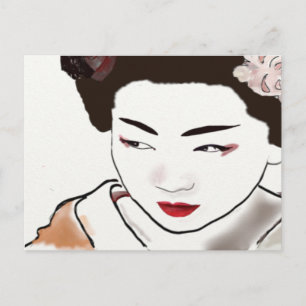 Cartão Postal Geisha Girl Watercolor