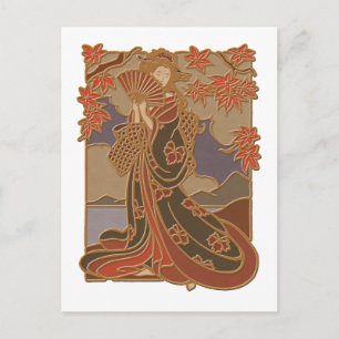 Cartão Postal Geisha Japonês em Kimono Asian Bamboo Art