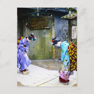 Cartão Postal Geisha Saudações ao Portão Vintage Antigo Japão