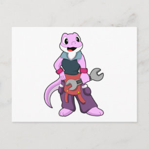 Cartão Postal Geko como mecânico com chave inglesa