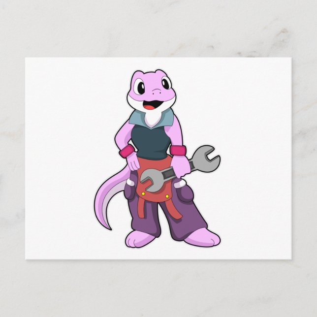 Cartão Postal Geko como mecânico com chave inglesa (Frente)