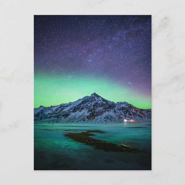Cartão Postal Gelo e neve | Aurora Borealis Via Látea Islândia (Frente)