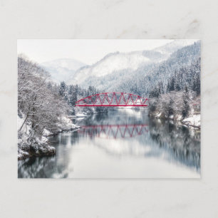 Cartão Postal Gelo e neve Ponte vermelha no inverno, Japão