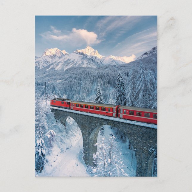 Cartão Postal Gelo e neve | Suiça de trem Red Bernina Express (Frente)