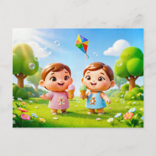 Cartão Postal Gêmeos Cute 3D do Zodíaco de Gêmeos