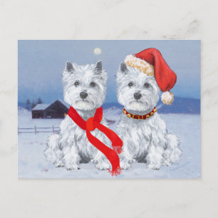 Cartão Postal Gêmeos Westies numa Noite Invernal