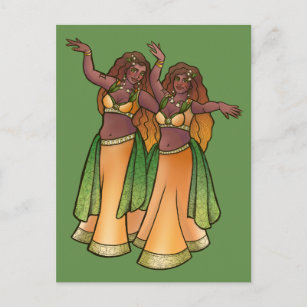 Cartão Postal Gemini Belly Dancers Zodiac Bellydance Art