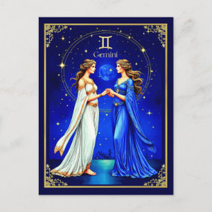Cartão Postal Gemini gêmeos sob um céu estrelado