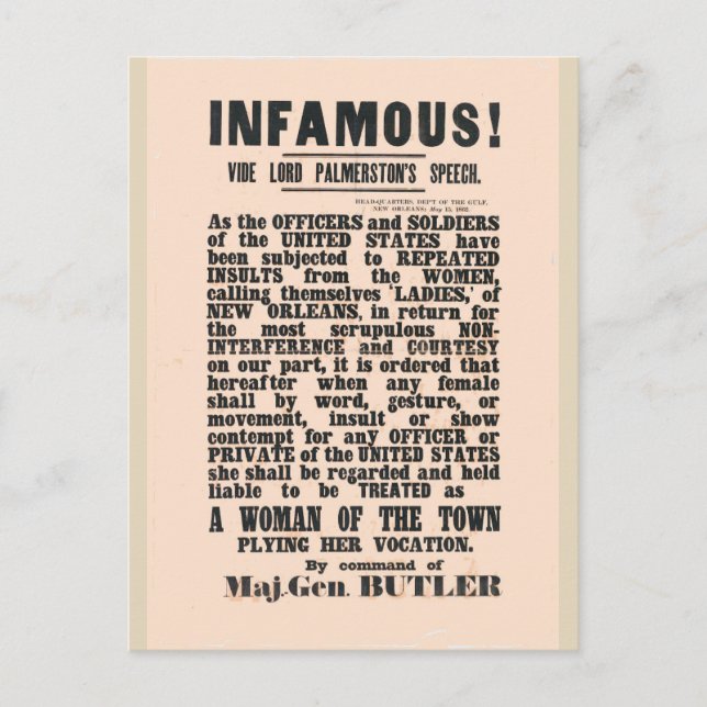 Cartão Postal gen Butler New Orleans, Guerra Civil (Frente)