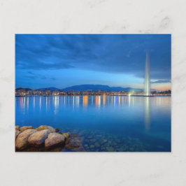 Cartão Postal Genebra panorama com famosa fonte, Suiça,