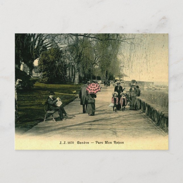 Cartão Postal Genebra Suíça Parc Mon Repos década de 1910 (Frente)