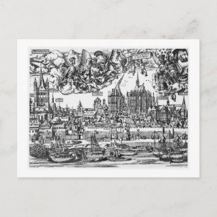 Cartão Postal General View of Cologne, 1531 (gravura) (b/w pho