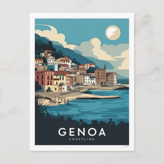 Cartão Postal Genoa Itália Retro Viagem Pintura (Frente)