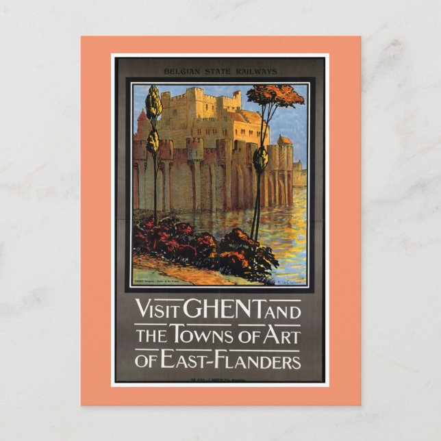 Cartão Postal Gent, Bélgica, Viagens vintage (Frente)