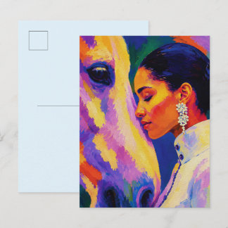 Cartão Postal Gentle Bond – Mulher e Cavalo Retrato Fauvista