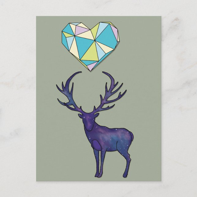 Cartão Postal Geo Deer Heart Poster (Frente)