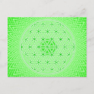 Cartão Postal Geometria Sagrada Psicodélica Verde Brilhante Man