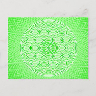 Cartão Postal Geometria Sagrada Psicodélica Verde Brilhante Mand