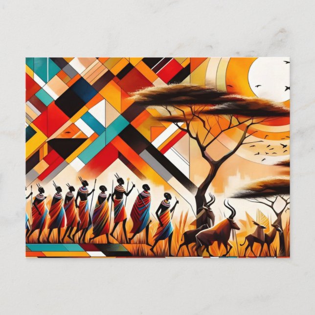 Cartão Postal Geométrico abstrato African Art Masai (Frente)