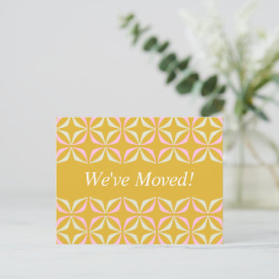 Cartão Postal Geométrico Mid Mod Amarelo Rosa Novo Endereço Muda