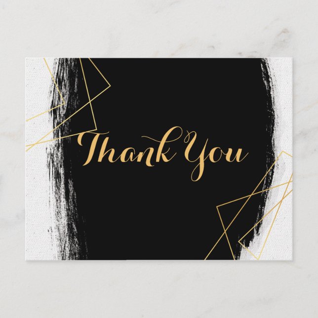 Cartão Postal Geométrico moderno de Preto e DouradoObrigado (Frente)