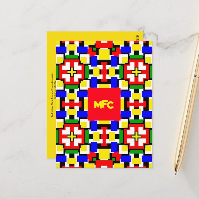 Cartão Postal Geométricos Vermelhos, Amarelos, Pretos, Azuis e V (Frente/Verso In Situ)