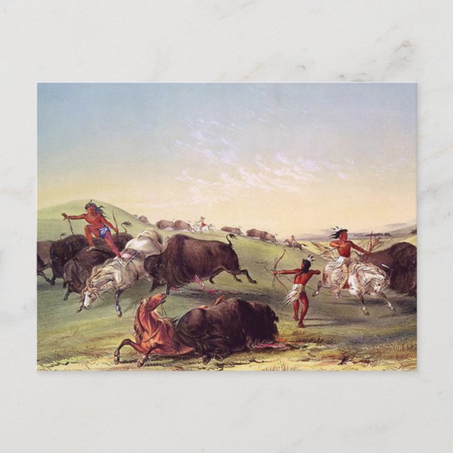 Cartão Postal George Catlin - Buffalo Hunt (Frente)