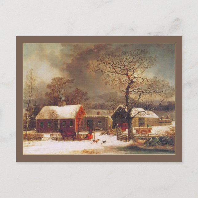 Cartão Postal George Henry Durrie natal Winter em New Haven (Frente)
