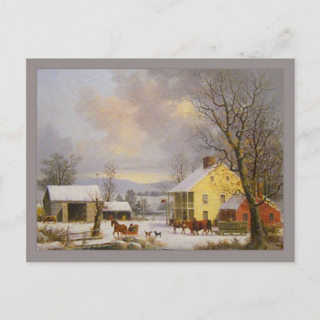 Cartão Postal George Henry Durrie Rustic Winter no País (Frente)