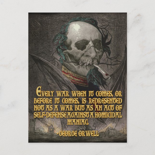 Cartão Postal George Orwell Citação sobre Propaganda em Guerra (Frente)