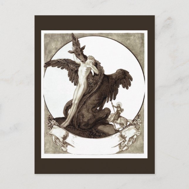 Cartão Postal George Salvando uma donzela de um Dragão (Frente)