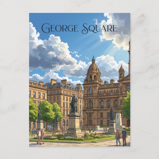 Cartão Postal George Square, Glasgow Escócia (Frente)