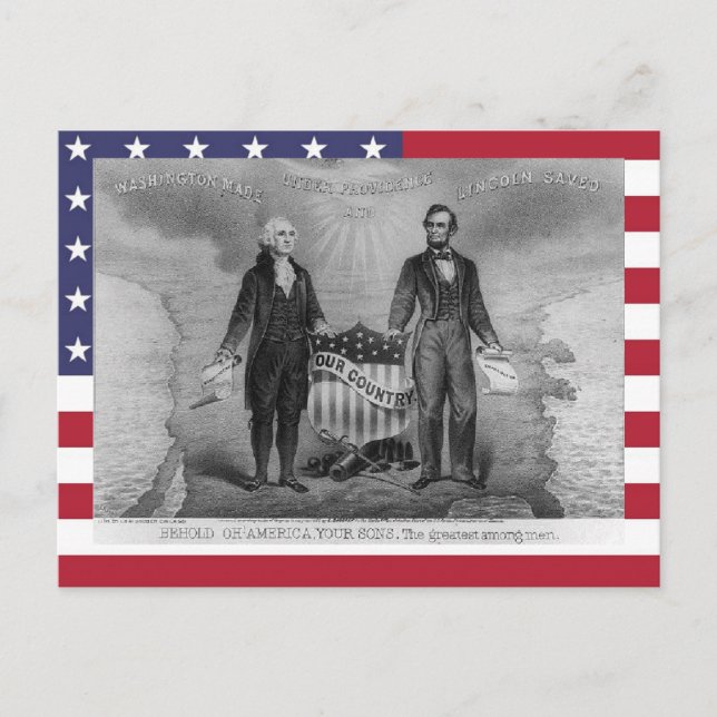 Cartão Postal George Washington Abraham Lincoln EUA Americano (Frente)