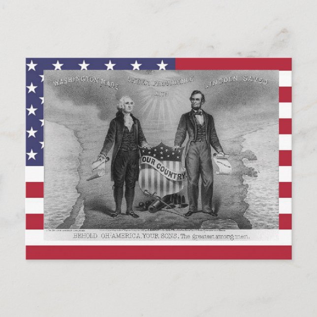 Cartão Postal George Washington Abraham Lincoln EUA Americano (Frente)