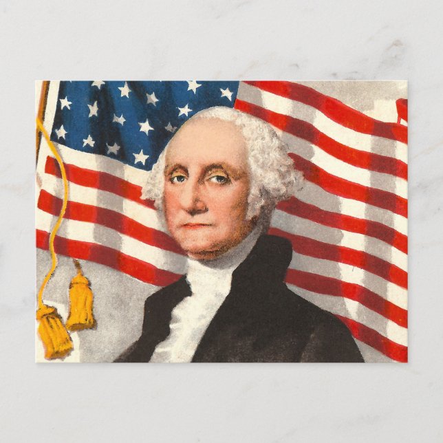 Cartão Postal George Washington Patriotic U.S Flag 4 de julho (Frente)
