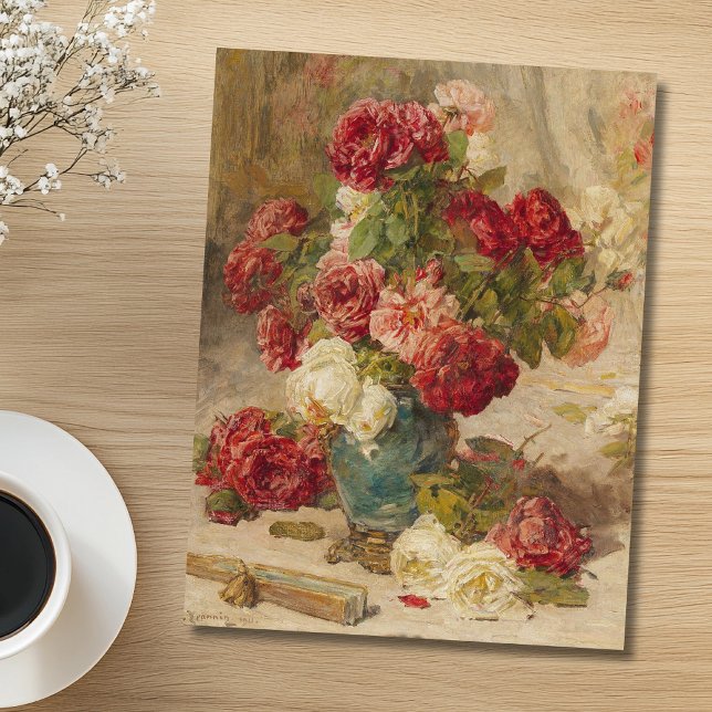 Cartão Postal Georges Jeannin - Uma Vida Estática com Rosas em u (Criador carregado)