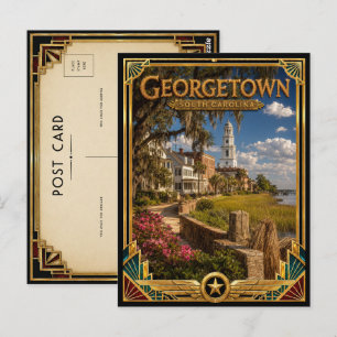 Cartão Postal Georgetown Carolina do Sul Arte Deco Vintage Doura