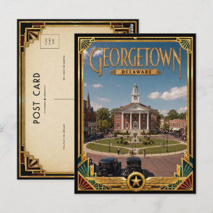 Cartão Postal Georgetown Delaware Arte Deco Vintage Idade Dourad
