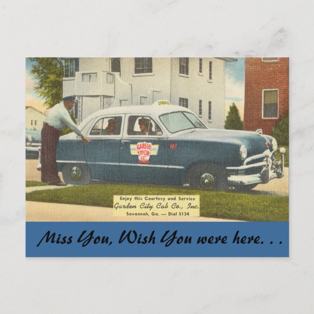 Cartão Postal Georgia, City Cab, Savannah (Frente)