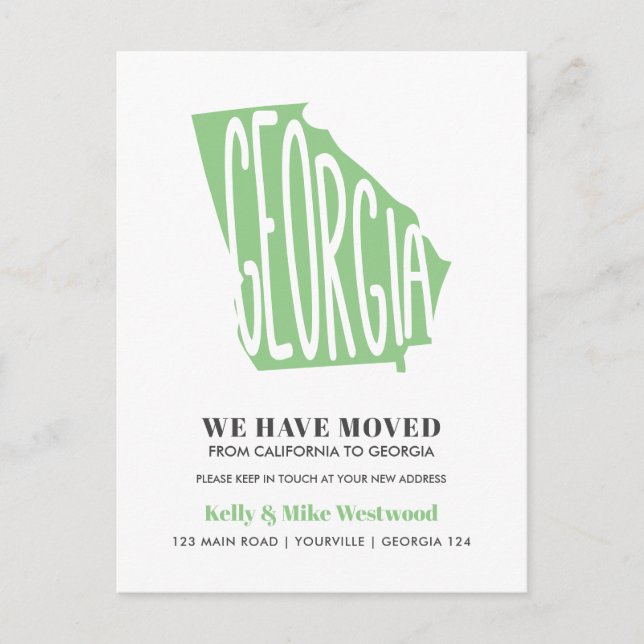 Cartão Postal GEÓRGIA Mudamos o novo endereço Novo lar (Frente)