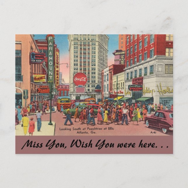 Cartão Postal Georgia, Peachtree e Ellis Streets, Atlanta (Frente)