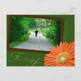 Cartão Postal Gerbera Daisy Orange & Green Thank You Wedding