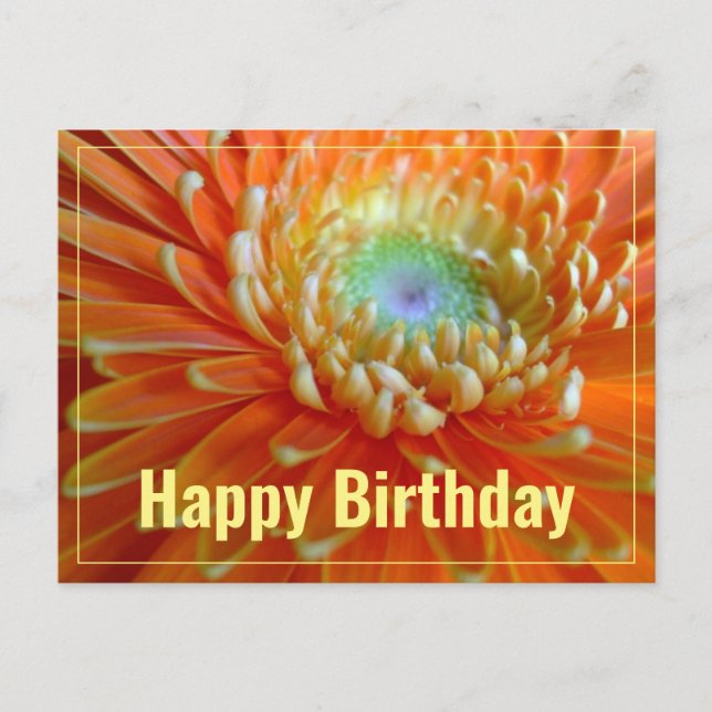 Cartão Postal Gerbera Laranja Alegre Gerber  Feliz Aniversário (Frente)
