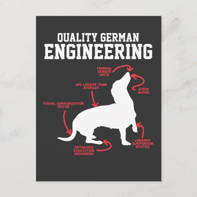 Cartão Postal German Dachshund Dog Weiner Engineering Funny Pupp (Frente)