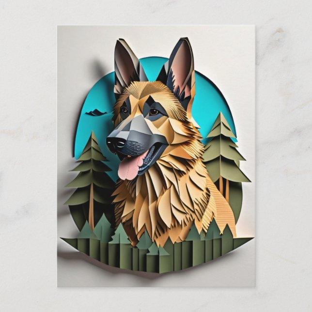 Cartão Postal German shepherd 3D Paper Art Design T-shirt (Frente)
