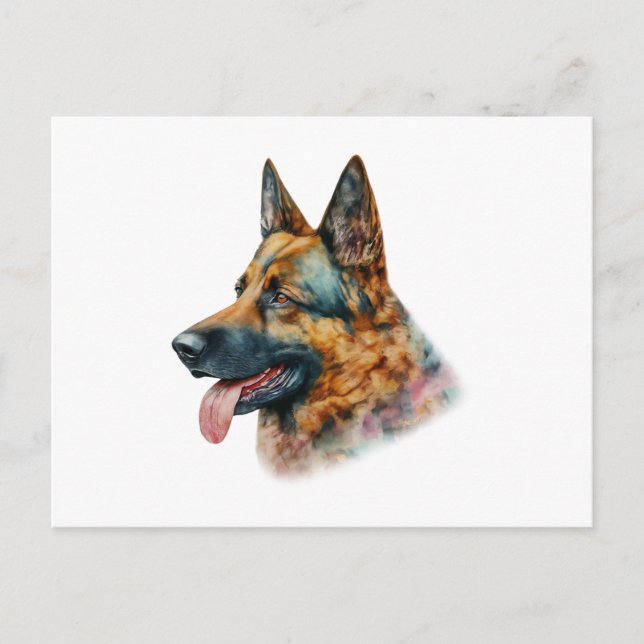 Cartão Postal German shepherd de Aquarela (Frente)