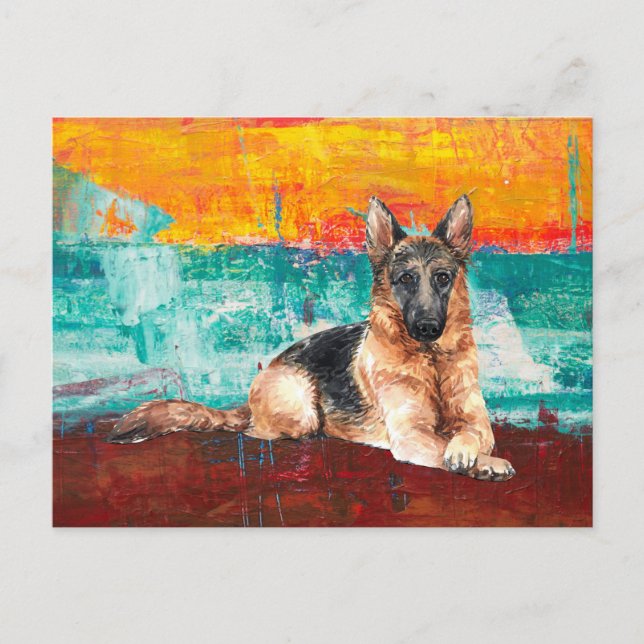 Cartão Postal German shepherd de pintura artística (Frente)