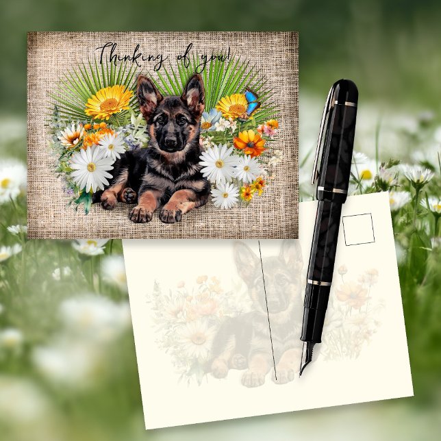 Cartão Postal German Shepherd Dog in Wildflowers Custom Postcard (Criador carregado)